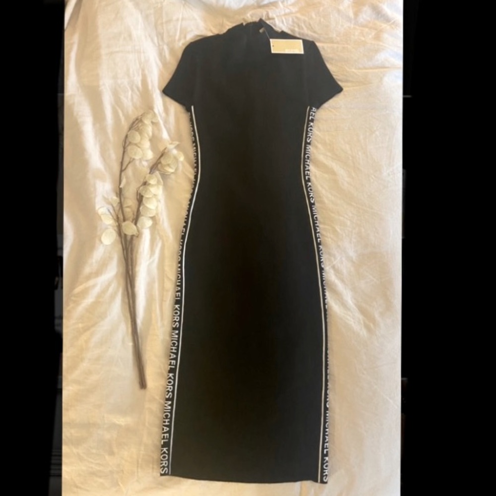 Michael Kors Logo Tape Ribbed Knit Dress